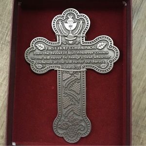 First Holy Communion Message Pewter Cross Wall Mount Ready